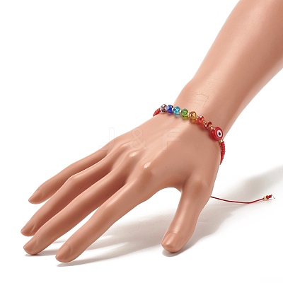 Flat Round Evil Eye Lampwork Braided Bead Bracelet BJEW-JB07234-01-1