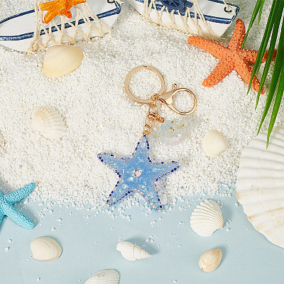 1Pc Diamond-Studded Starfish Shell Car Zinc Alloy
 Keychain Acrylic Cute Men and Women Bag Pendant Metal Keychain Ring Gift KEYC-SP0001-18A-1