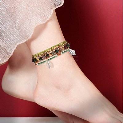 Sparkling Glass Seed Beads 5 Layered Anklet AJEW-SW00006-01-1