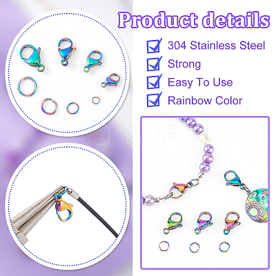 304 Stainless Steel Lobster Claw Clasps with Open Jump Rings STAS-PH0005-98-1