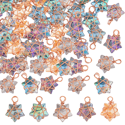 40Pcs 5 Colors Glass Pendants PALLOY-FH00137-1