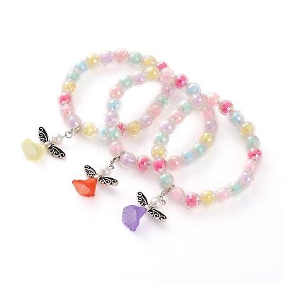 Acrylic Guardian Angel Charm Stretch Bracelets for Kids BJEW-JB05866-1