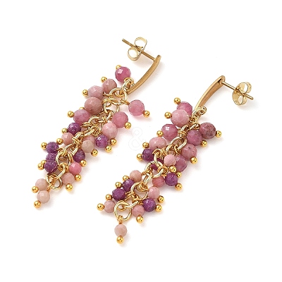 304 Stainless Steel with Natural Mixed Gemstone Stud Earrings EJEW-JE07520-02-1