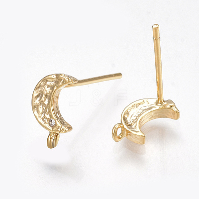 Left and Right Brass Cubic Zirconia Stud Earring Findings KK-S350-033G-1