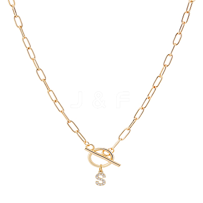 1Pc 304 Stainless Steel Chain & Brass Micro Pave Cubic Zirconia Letter Pendant Necklaces NJEW-LP0001-36S-G-1