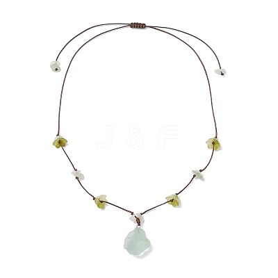 3Pcs 3 Styles Raw Rough Natural Green Fluorite & Rose Quartz & Quartz Crystal Nuggets Pendant with Handmade Lampwork Flower Adjustable Waxed Polyester Cord Necklaces for Women NJEW-TA00210-1