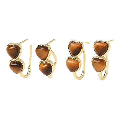 Valentine's Day Heart Natural Tiger Eye Stud Earrings EJEW-T053-01G-11-1
