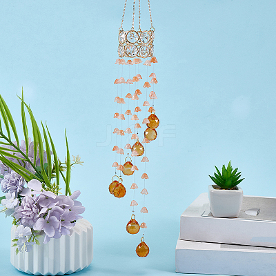 Flower Round Glass Beads Tassel Hanging Suncatchers for Window Garden Outdoor Decoration HJEW-WH20020-007A-1