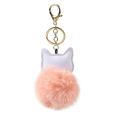 Imitation Rex Rabbit Fur Ball & PU Leather Cat Pendant Keychain X1-KEYC-K018-05KCG-02-1