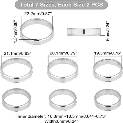 14Pcs 7 Size 201 Stainless Steel Plain Band Ring for Men Women RJEW-DC0001-06B-1