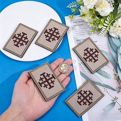 4Pcs Rectangle Polyester Jerusalem Cross Embroidered Patch AJEW-HY0003-65A-1