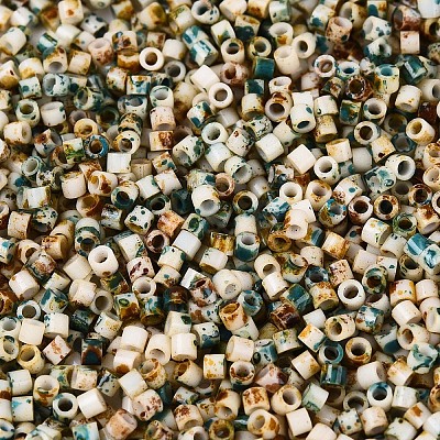 Spray Painted Picasso Cylinder Glass Seed Beads GLAA-T028-12A-10-1