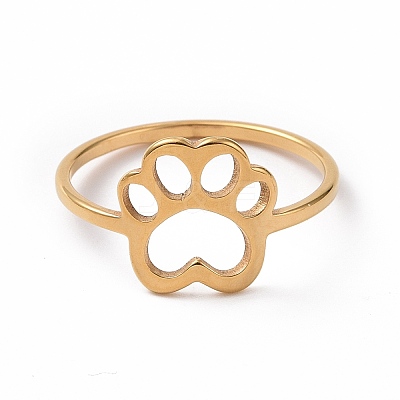 Ion Plating(IP) 201 Stainless Steel Paw Print Finger Ring RJEW-J051-25G-1