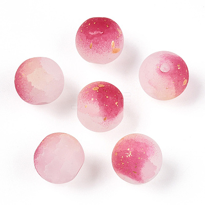 Frosted Baking Paint Crackle Glass Beads with Glitter Powder X-DGLA-T004-8mm-01A-1