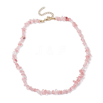 Synthetic Cherry Quartz Glass Chip Beaded Necklace NJEW-JN04616-01-1