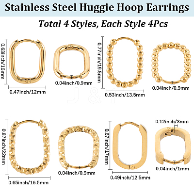 4 Styles Stainless Steel Huggie Hoop Earrings Sets for Women EJEW-SC0001-74-1