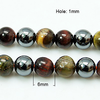 Natural Tiger Iron & Synthetic Hematite Beads Strands G-H1581-6mm-1