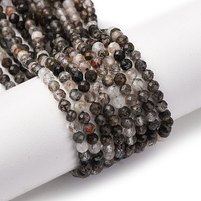 Natural Black Rutilated Quartz Beads Strands G-RM250104-C3-1