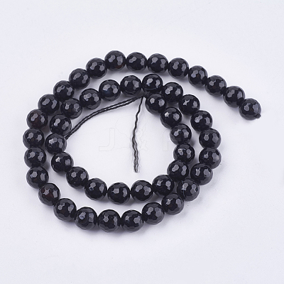 Natural Black Onyx Round Beads Strand G-L084-8mm-20-1