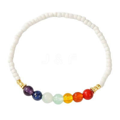 Natural & Synthetic Gemstone & Glass Seed Beads Stretch Bracelets for Women CR6398-1