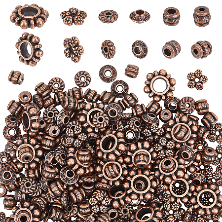 300Pcs 6 Styles Tibetan Style Alloy Spacer Beads FIND-PH0020-41R-1