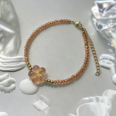 Bohemian Handmade Lampwork Flower and Faceted Rondelle Beaded Bracelets with 201 Stainless Steel End Chains for Women WG307CA-03-1