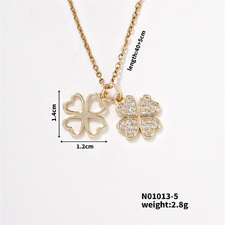 Elegant Hollow Brass Pave Clear Cubic Zirconia Clover Pendant Necklaces for Women YU4995-5-1