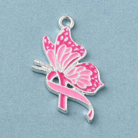 Breast Cancer Pink Awareness Ribbon Theme Alloy Enamel Pendants ENAM-A147-01D-1