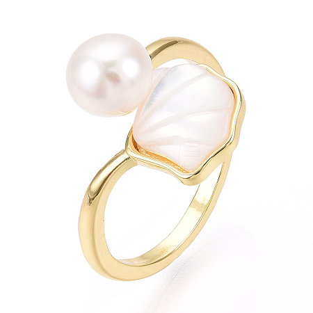 Natural Pearl Open Cuff  Ring with Msilver-Lipped Pearl Oyster PEAR-N022-C11-1