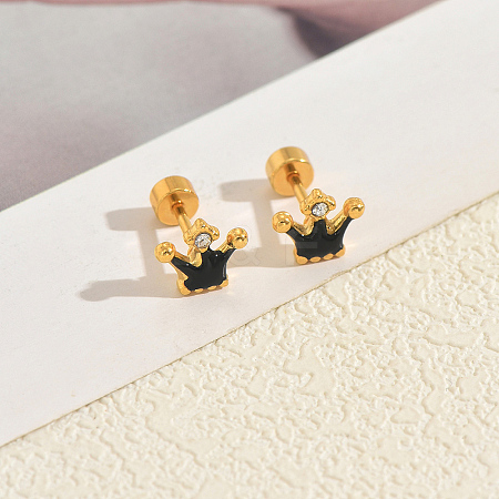 Stainless Steel Enamel Crown Stud Earrings JB5965-6-1