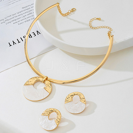 Alloy & Natural Shell Pendant Choker & Stud Earrings FS-WG574AF-01-1