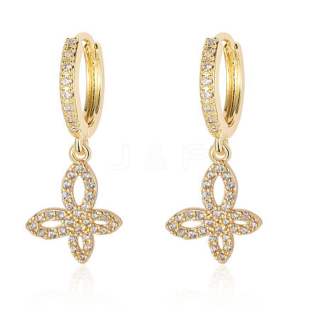 Clear Cubic Zirconia Butterfly Dangle Hoop Earrings EJEW-OY001-20G-1