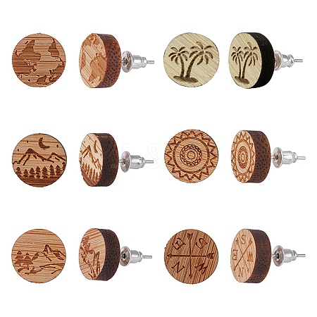 SUNNYCLUE Natural Wood Stud Earrings EJEW-SC0001-22P-1