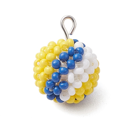 Glass Seed Beaded Volleyball Pendants PALLOY-MZ00535-1