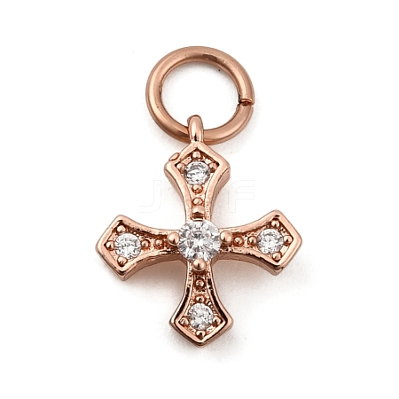Brass Micro Pave Cubic Zirconia Tiny Cross Charms ZIRC-G128-04RG-1-1