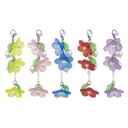 5Pcs 5 Colors Transparent Acrylic Flower Pendant Decorations HJEW-JM01778-S-1