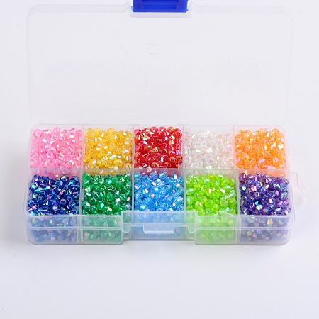 Ten Color Boxed Eco-Friendly AB Color Plated Transparent Acrylic Beads MACR-X0019-4mm-01-1