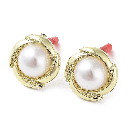 Rack Plating Alloy Sun Stud Earrings with ABS Pearl Beaded and 304 Stainless Steel Pin EJEW-B030-06G-1