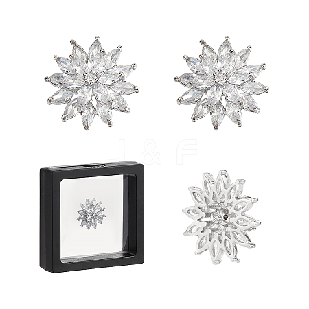 1-Hole Brass Micro Pave Clear Cubic Zirconia Shank Buttons BUTT-WH0020-57-1