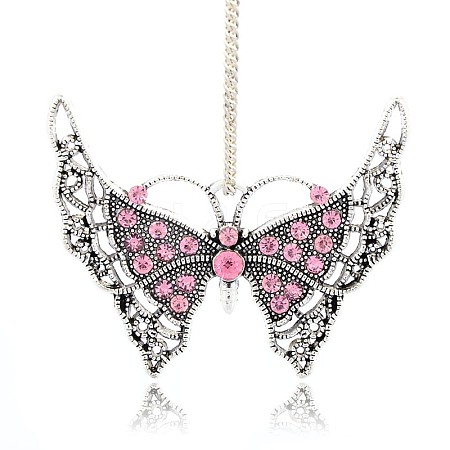 Antique Silver Plated Alloy Rhinestone Butterfly Pendants ALRI-N020-03-1