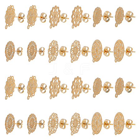 24Pcs 6 Style 304 Stainless Steel Stud Earrings Finding STAS-DC0014-04-1