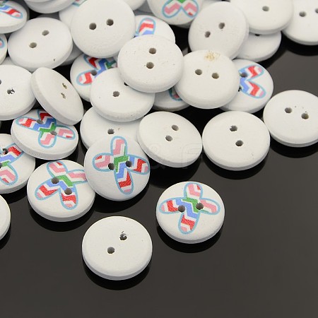2-Hole Flat Round Mathematical Operators Printed Wooden Sewing Buttons X-BUTT-M002-13mm-03-1