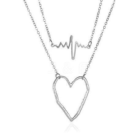 Double Layer Alloy ECG & Heart Pendant Necklaces for Women WGD710A-02-1