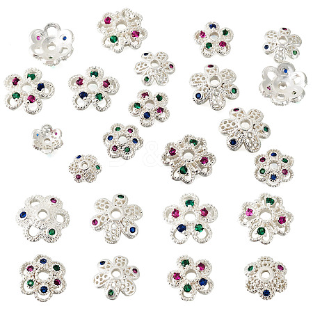 16Pcs 8 Styles Brass Micro Pave Cubic Zirconia Bead Caps ZIRC-TA0001-23S-1