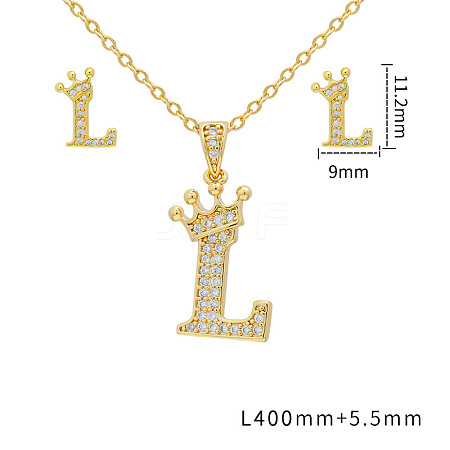 Brass Micro Pave Clear Cubic Zirconia Pendant Necklaces & Stud Earrings Sets FS-WG8C370-12-1
