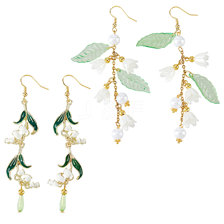 2Pairs 304 Stainless Steel Flower Dangle Earrings EJEW-HS00008-1