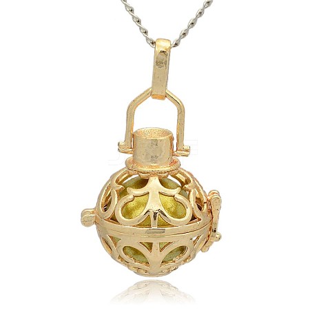 Golden Tone Brass Hollow Round Cage Pendants KK-J235-05G-1