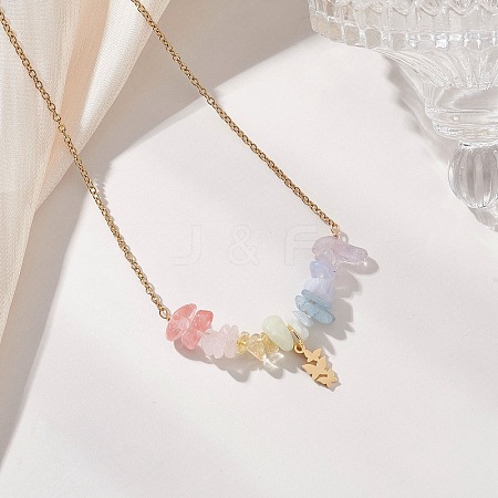 Chakra Gemstone Chip Beads & 304 Stainless Steel Butterfly Pendant Cable Chain Necklaces for Women NJEW-JN05826-1
