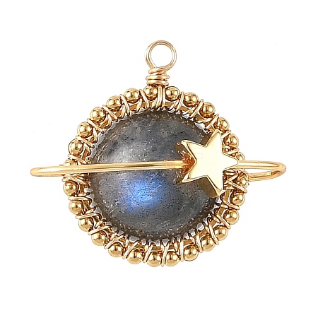 Natural Labradorite Copper Wire Wrapped Pendants PALLOY-TA00426-04-1