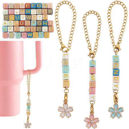 DIY Flower & Letter Alloy Enamel Cup Charms Pendant Decorations Making Kit DIY-SC0025-72-1